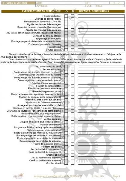 Fiche de demontage pendule equipée d'un mouvement de Paris