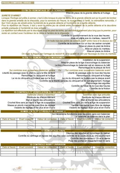 Fiche de remontage et mise en test horloge comtoise